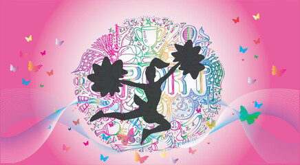 Cheerleading logo design. Colorful sport background. Vector illustration.