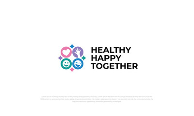 pictogram logo combination smiley face, love heart shape, and hand in colorful style