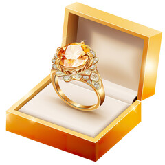 Elegant Golden Ring with Gemstone in Box - Luxury Clipart Design