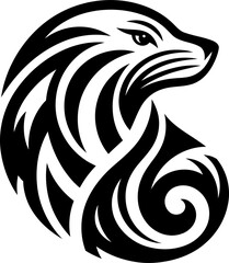 modern tribal tattoo seal, abstract line art of animals, minimalist contour. Vector
