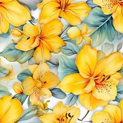 seamless pattern of tropical colortul flowers in water color