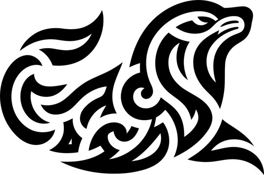 modern tribal tattoo seal, abstract line art of animals, minimalist contour. Vector

