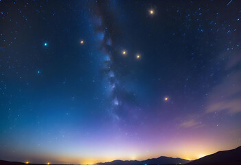 Fototapeta premium Stars, Night Sky, Astronomy, Celestial, Space, Universe, Galaxy, Constellation, Starry, Cosmic, Sky, Nighttime, Stellar, Astronomical, Natural, AI Generated