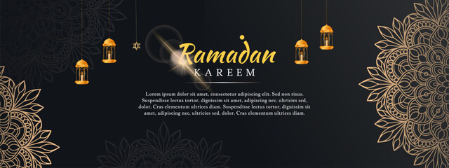 Fototapeta na wymiar Vector Realistic ramadan kareem horizontal banner template with lamp and light design.