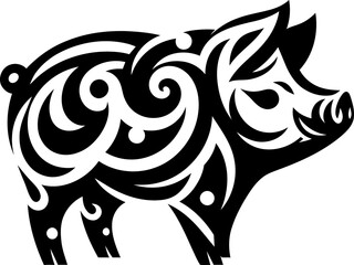 modern tribal tattoo pig, abstract line art of animals, minimalist contour. Vector