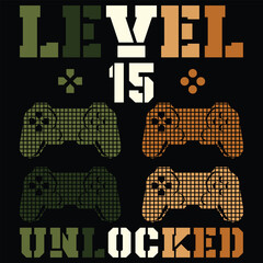 Level 15 Unlocked Funny Gift T-Shirt 15th Video Gamer 15th Bday Boy 15 Yr Old