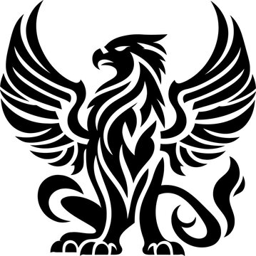 modern tribal tattoo griffin, abstract line art of mythology creatures, fantasy, minimalist contour. Vector