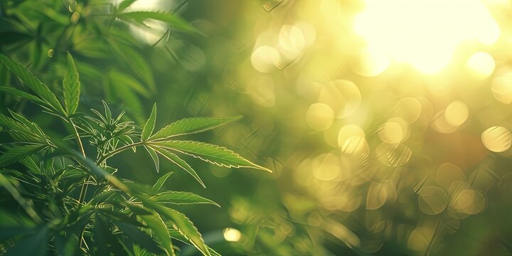 Cannabis in the bright afternoon sun in the morning during golden hour