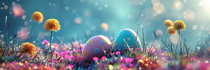 Fototapeta na wymiar Easter concept with colorful easter eggs