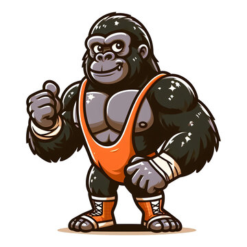 gorilla wrestler, cartoon style
