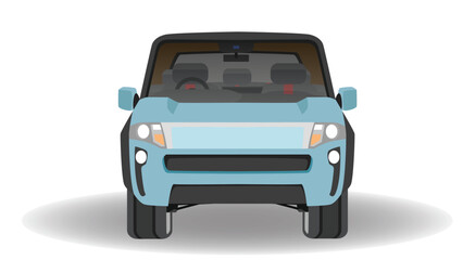 Vector or Illustrator front view of SUV car. EV car blue color. Can view interior of car. With shadow of car Isolated white background.