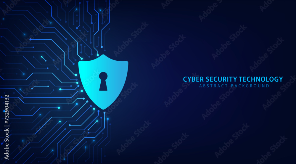 Poster Cyber security technology on circuit board. Abstract background futuristic Hi tech style, Technology data protection system, Internet security and safety information personal, Vector and Illustration.