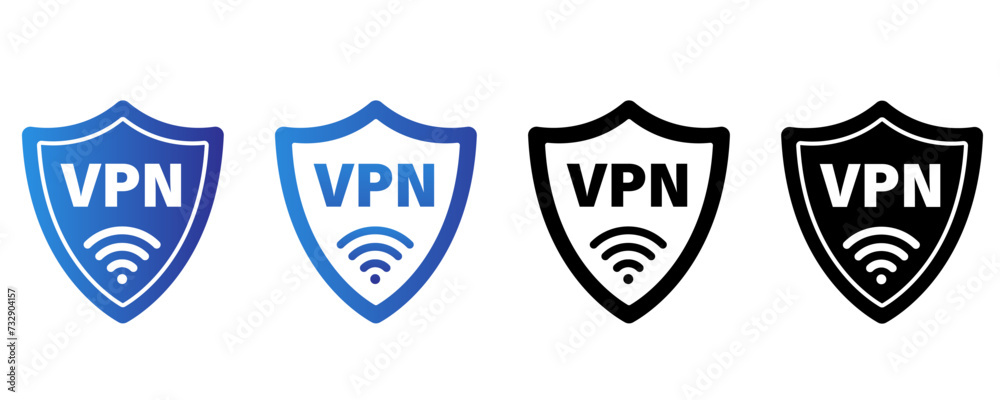 Aufkleber vpn icon vector set, black white, and blue color, virtual private network. data security and secure 