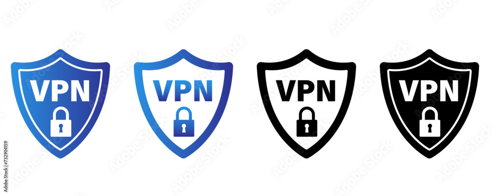 Leinwandbilder vpn icon vector set, black white, and blue color, virtual private network. data security and secure 