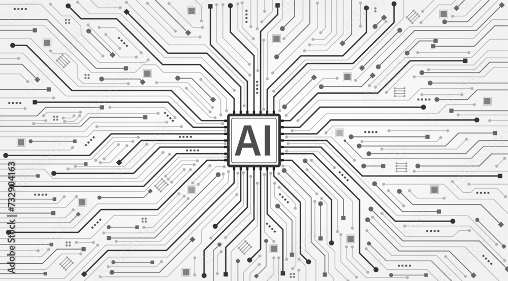 Aufkleber Futuristic microchip processor black and white background. Central Computer Processors CPU concept, Technology abstract background. Vector and Illustration of motherboard circuit with CPU.