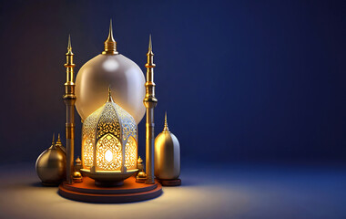 Ramadan golden chandelier in the empty background