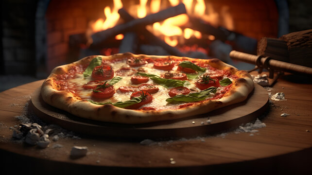 Rustic Pizza Perfection: Photorealistic 3D Rendering of Mouthwatering Wood-Fired Pizza