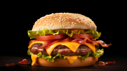 Irresistible Indulgence: Photorealistic 3D Rendering of Mouthwatering Bacon Cheeseburger