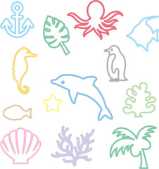 夏　アイコン　あしらい　飾り　シルエット　おしゃれ　かわいい　イラスト素材セット