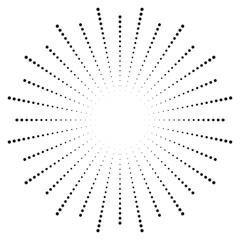 Obraz premium Halftone circle element. Sunburst, sunburst pattern. Radial, radiating lines. Vector illustration, sparkling star and blink