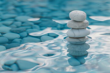 Fototapeta na wymiar Zen Stones Balanced in Tranquil Water