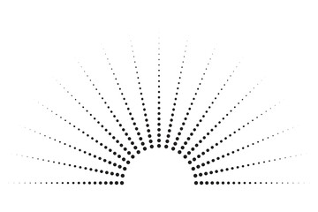 Halftone circle element. Sunburst, sunburst pattern. Radial, radiating lines. Vector illustration, sparkling star and blink