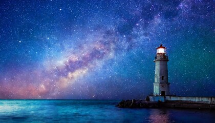 lighthouse at night in the sea