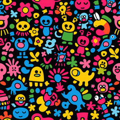 Fototapeta premium Pop art graffiti doodles colorful abstract 90s repeat pattern