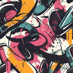 Pop art graffiti doodles colorful abstract 90s repeat pattern