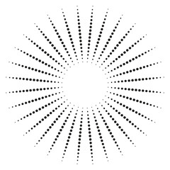 Halftone circle element. Sunburst, sunburst pattern. Radial, radiating lines. Vector illustration, sparkling star and blink