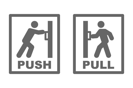 vector set of pull and push, open doors, pull and push signs on doors