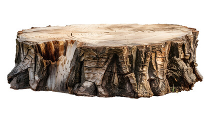 Nature's art: Tree stump cut-out against white background, celebrates raw beauty, perfect for galleries, prints, interior design.