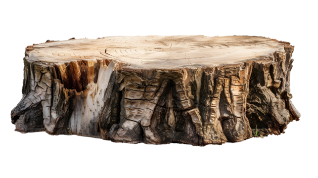Nature's art: Tree stump cut-out against white background, celebrates raw beauty, perfect for galleries, prints, interior design.