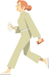 cheerful young woman holding bottle and phone.