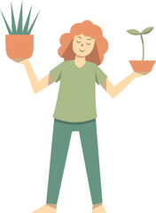 happy person holding plant pot.