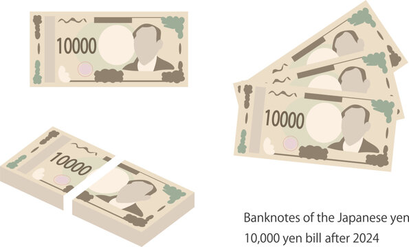日本円の紙幣、2024年以降の10,000円札のベクターイラスト