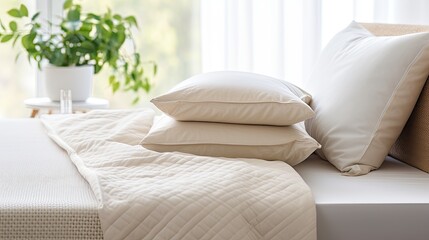 Bedding room background Commercial photography of a perfectly folded elegant mat,