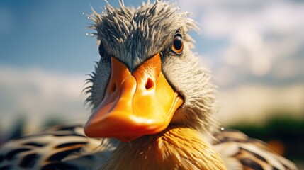 Capture a stunning photo of [cool handsome duck]. Use cinematic techniques and shot on a 25mm lens, - obrazy, fototapety, plakaty