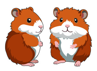 Hamster cartoon, pet, vector, hamster side view. Two front and side views.