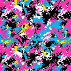 Pop art graffiti doodles colorful abstract background 90s repeat pattern