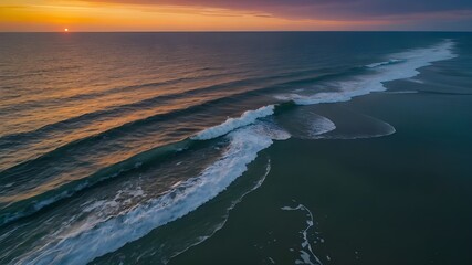 Aerial view Ocean Sunset Serene Landscape with Vibrant Colors and Calming Rhythms