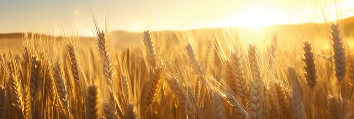 Golden ears of wheat in a wheat field, paramount light