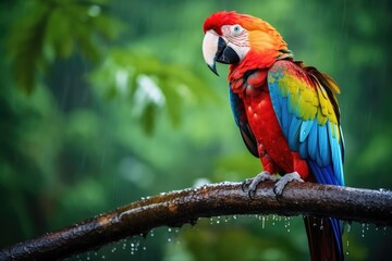 Obraz premium beautiful macaw parrot bird in rain forest wildlife wallpaper concept