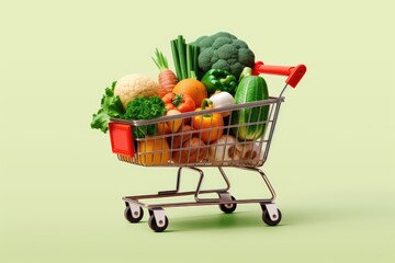 Grocery cart filled with vegetables, grocery, realism, ecommerce banner