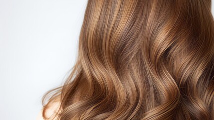 Close up of chestnut brown hair with highlights on white - obrazy, fototapety, plakaty