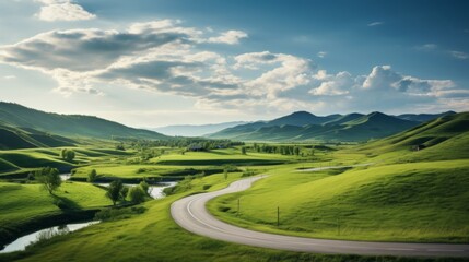 A picturesque countryside with a winding road