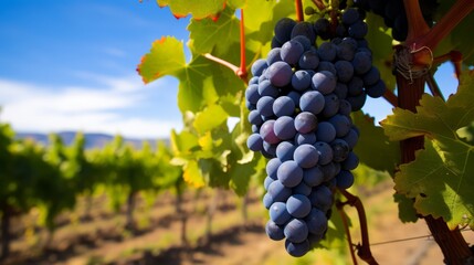 A vineyard with ripe grapes ready for harvest