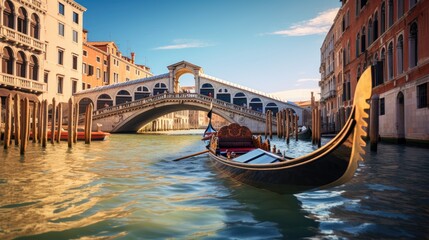 A gondola gliding through the serene canals of Venice,  - obrazy, fototapety, plakaty