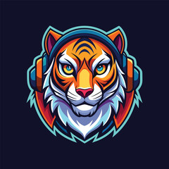 tiger head mascot for gaming e-sport logo. cartoon tiger wearing a headphone vector illustration