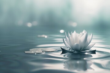 Lotus Flower Floating on Calm Waters - obrazy, fototapety, plakaty